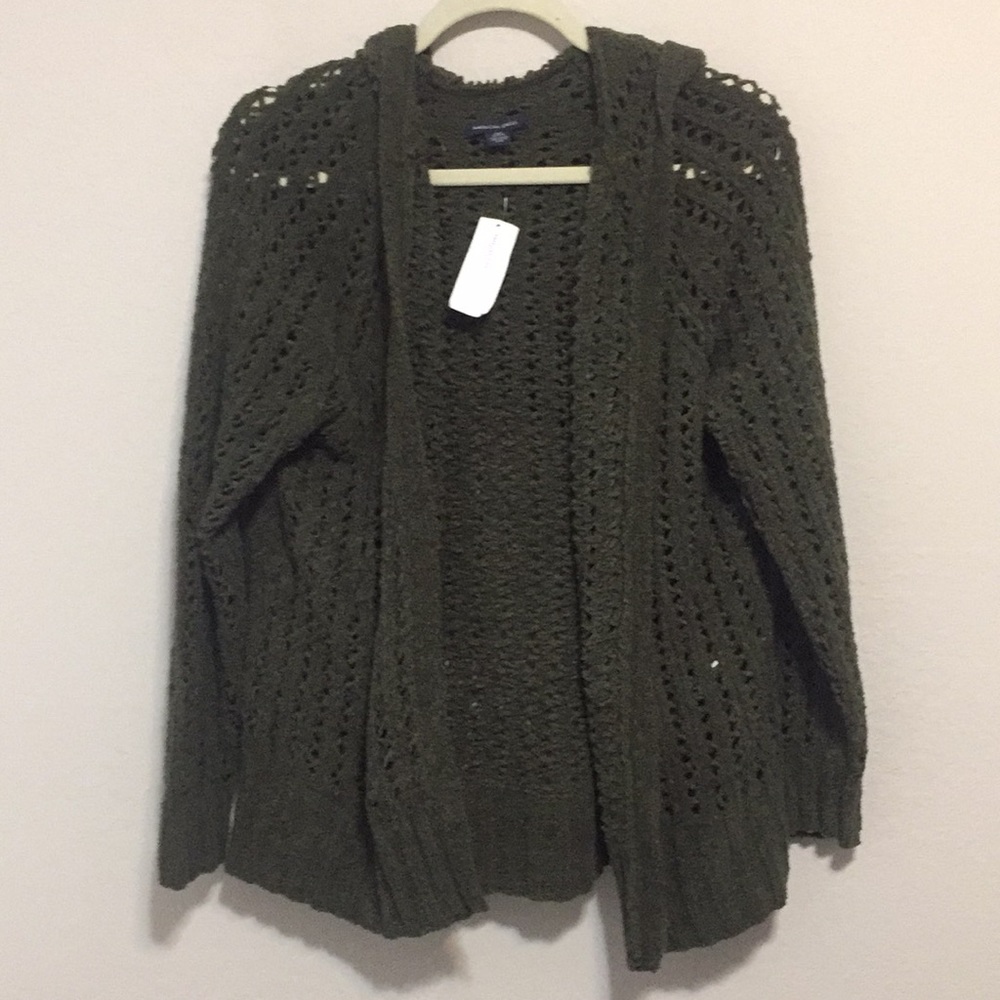 American Eagle Hooded Open Front Cardigan Sweater